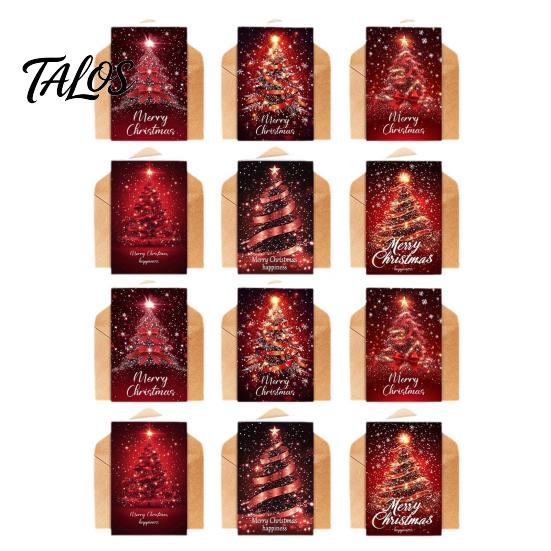 Christmas Greeting Cards with Envelopes 6 Pcs Tree Cards, Merry Sparkly Festive Celebration Invitations Holiday for Winter, Xmas Party Supplies