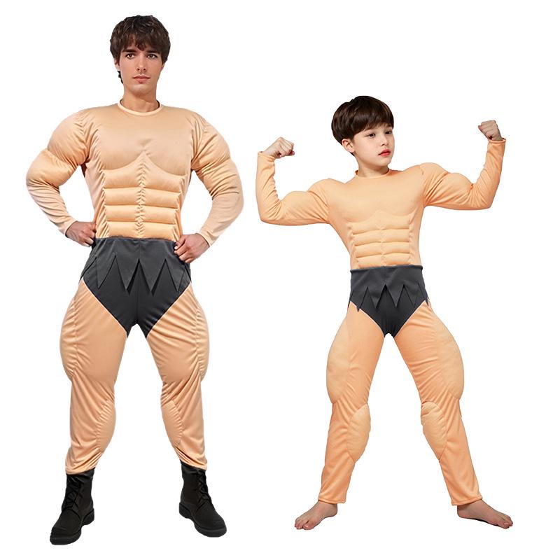 Children's Muscle Bodysuit Cosplay: 8-Pack Abs Halloween Costume with Fake Pectoral Muscles