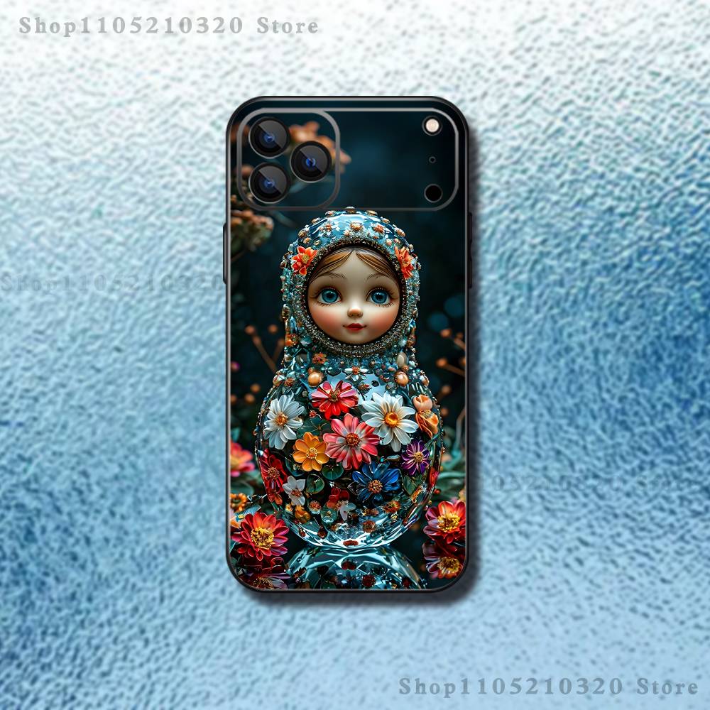 Russian Doll Matryoshka Phone Case For iPhone 17,16,15,14,13,12,Pro,Max,Plus,E,SE4,Air,Mini Black Soft Box