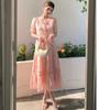 New Summer Fashionable Floral Embroidered Patchwork V-Neck Short-Sleeve Fitted Slimming Midi Dress Women's Holiday Vestidos