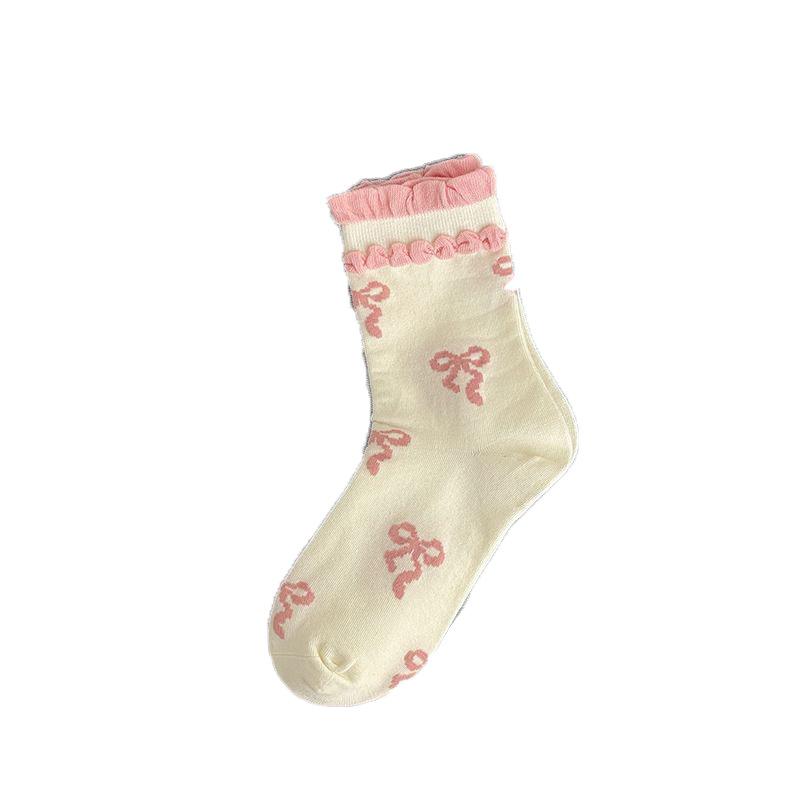 Spring and Summer Socks, Princess Lace Bow Socks, Breathable and Sweat-absorbing Cotton Socks, Mid-calf Socks