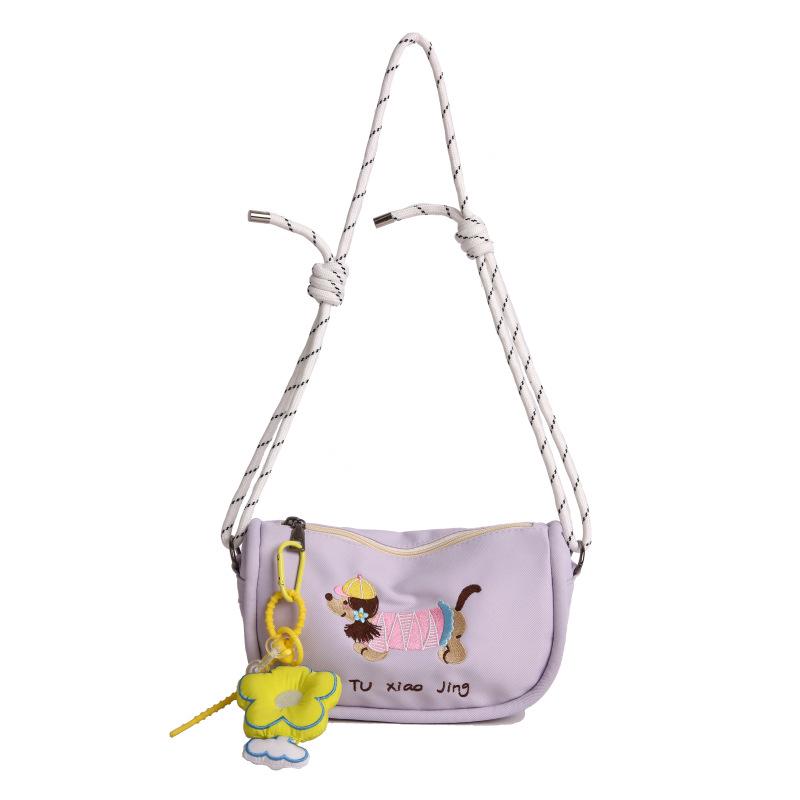 2025 New Cute Cartoon Dog Embroidery Dumpling Shoulder Bag - Lightweight, Colorful, Versatile