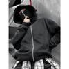 Women's Minimalist Casual Butterfly Print Gothic Hooded Sweatshirt with Double Hats for Outerwear