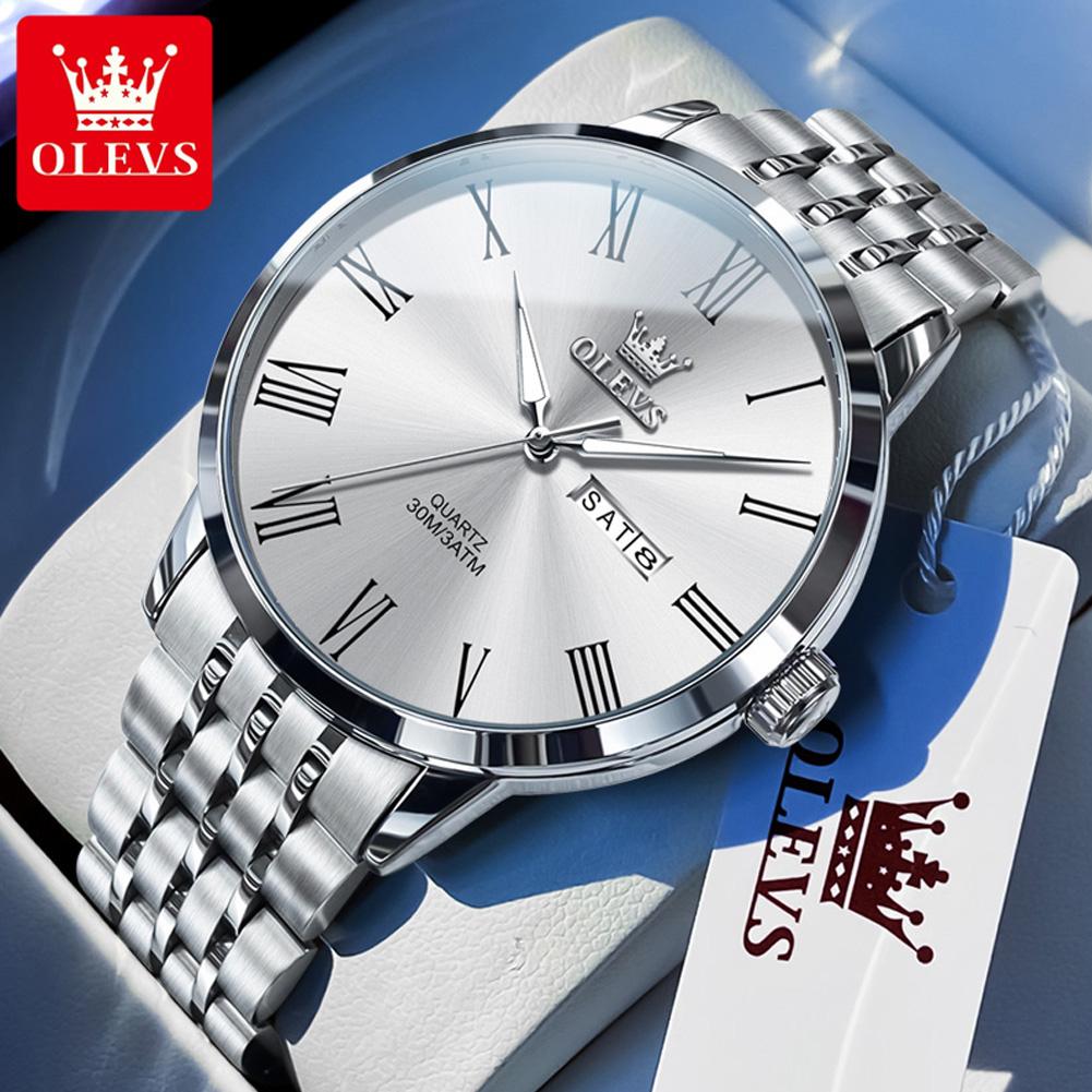 OLEVS Brand Original Man Watch Simplicity Roman Numeral Scale Classic Dual Calendar Business Luxury Quartz Wristwatches for Men