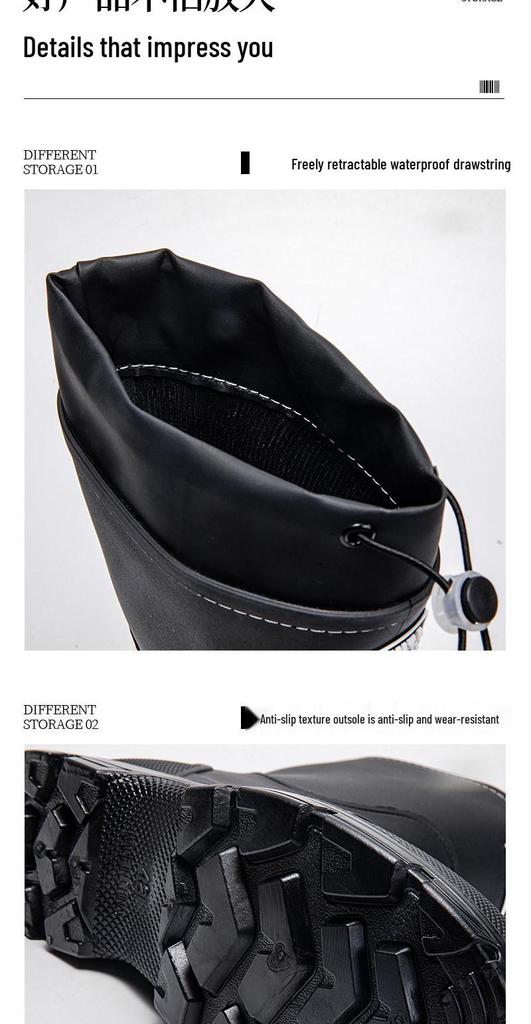 Men's Wear-Resistant Rubber Rain Boots: Mid-Calf, Anti-Slip, Waterproof Slip-On Shoes for Fishing & Construction.