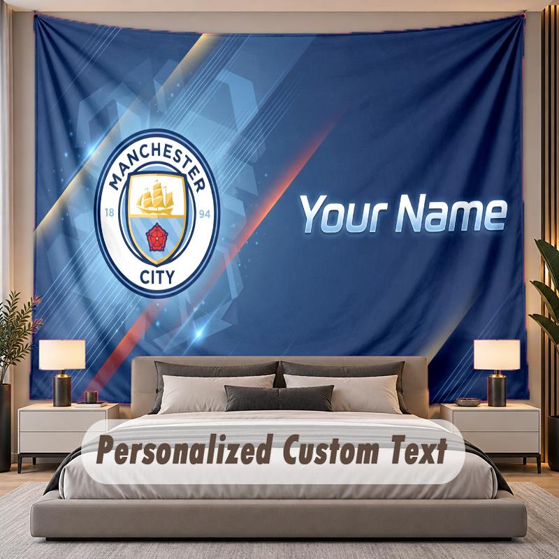 Custom Name Text Tapestry Manchester City Personalized Polyester Wall Tapestry For Bedroom And Room