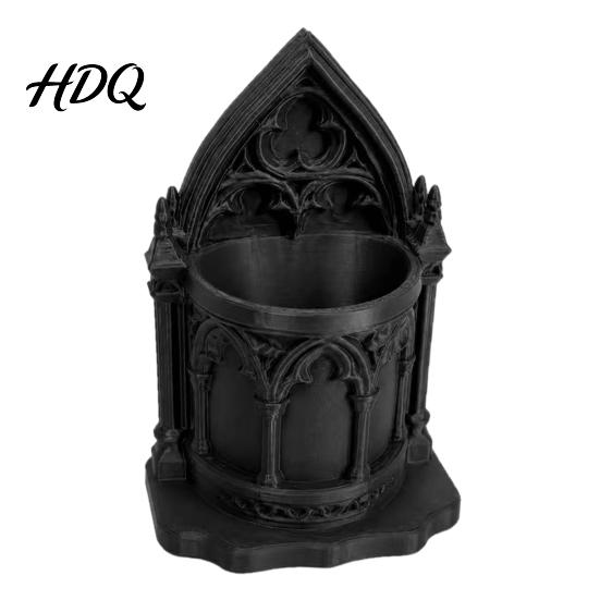 Functional Gothic Art 3D Printed Cathedral Pen Holder Vintage Academia Church Retro Castle Holder Pencil Cup Large Desktop Organizer for Office Home