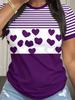 Large size pink leopard print striped patchwork T-shirt, the fabric is soft and comfortable, casual and cute,