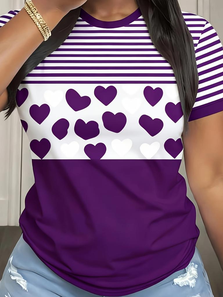 Large size pink leopard print striped patchwork T-shirt, the fabric is soft and comfortable, casual and cute,