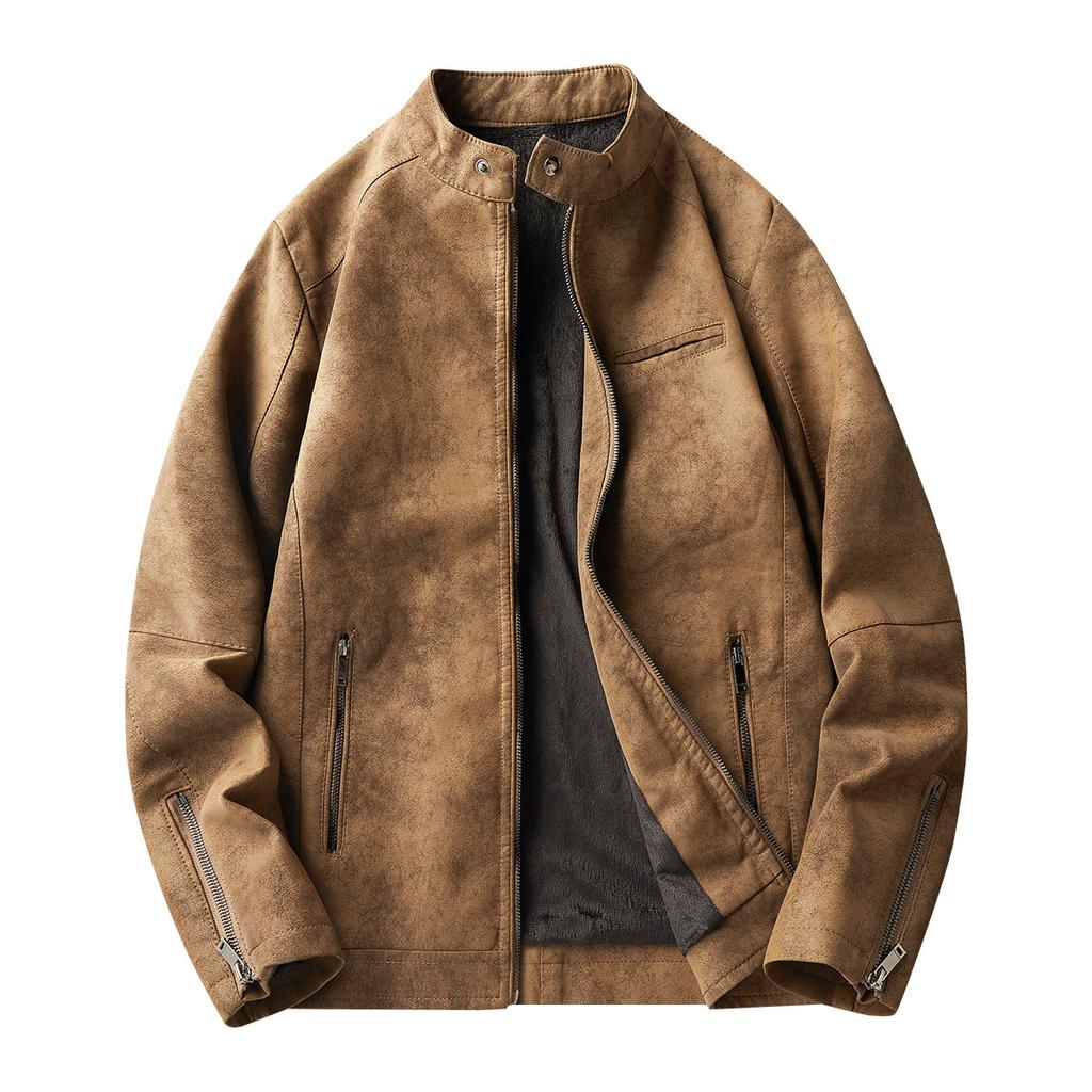 The new model is suitable for two open velvet light wind locomotive leather jacket men's autumn and winter suit collar casual