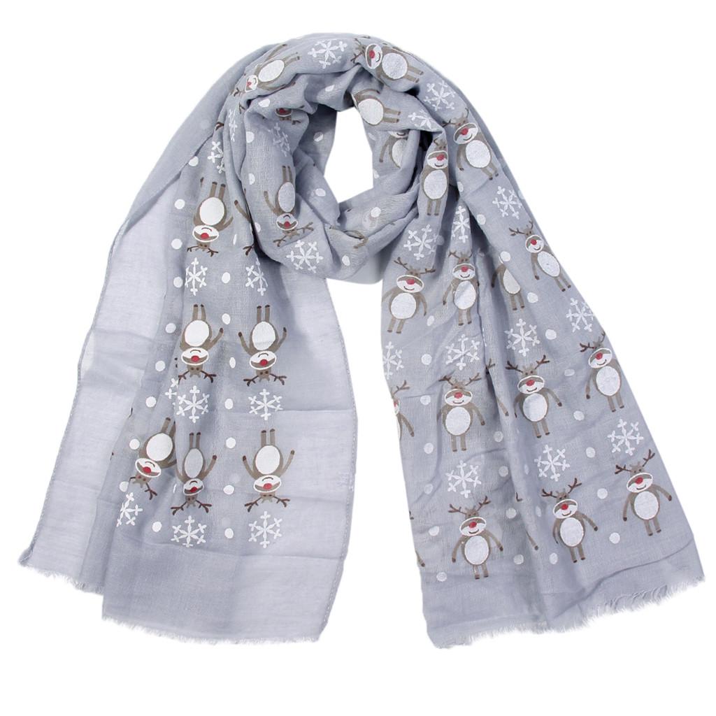 Women Christmas Festive Winter Deer Print Warm Winter Snow Flake Scarf