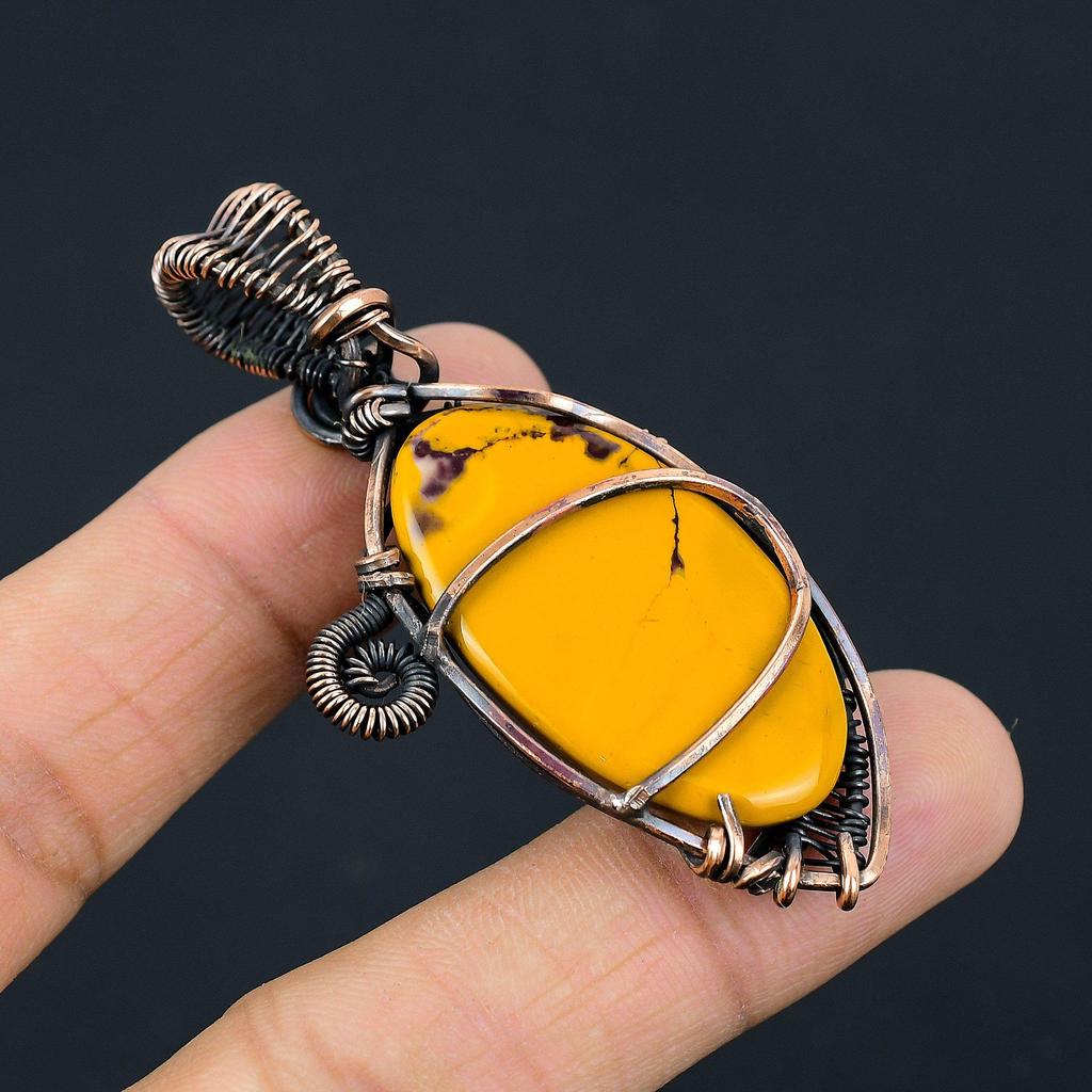 Beautiful Mookaite Gemstone Copper Wire Wrap Handmade Pendant Jewelry Gift