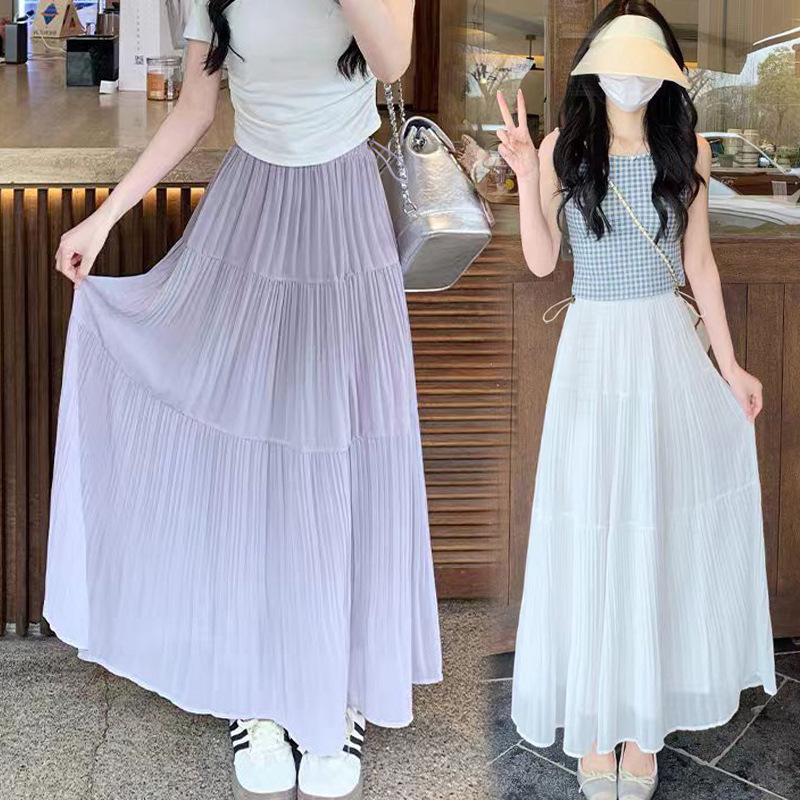 

Women s Summer 2026 New Slimming A-line Pleated Maternity Skirt with Layered Cake Hem L фиолетовый