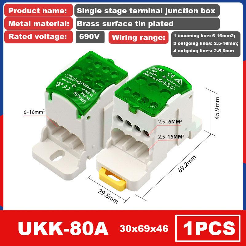UKK 80/125A Einphasen-Verteilerkasten Drahtverbinder Hochstrom-Haushalt in einen Mehrfachsteckdosen-Klemmblock Schienenverteilerkasten