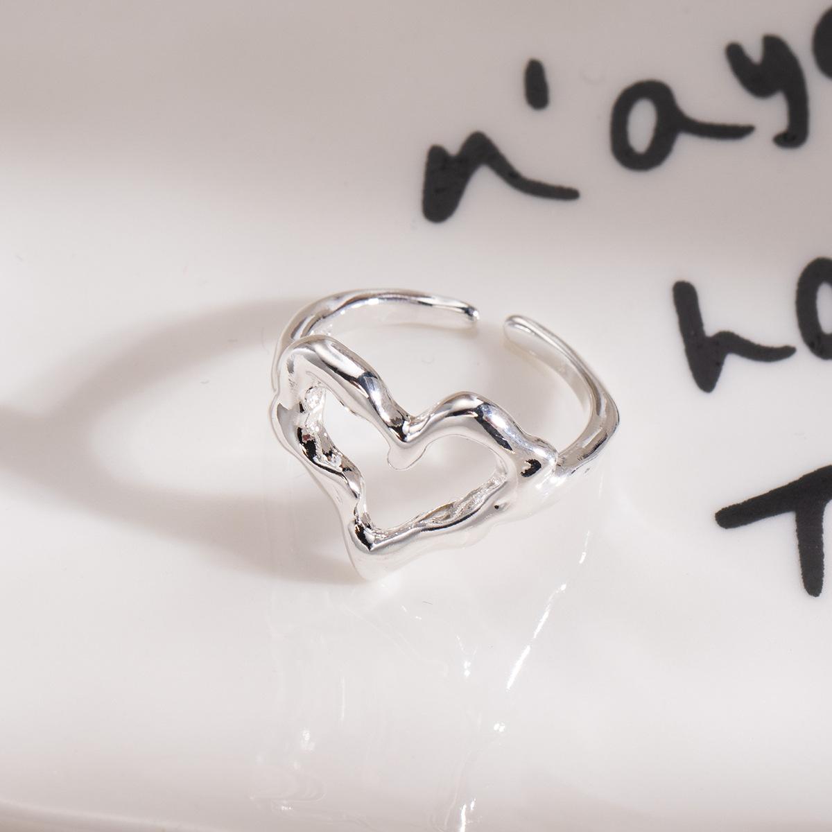 Light Luxury Irregular Hollow Love Ring Female, Individual Cold Wind Niche Design Sense Simple Index Finger Ring