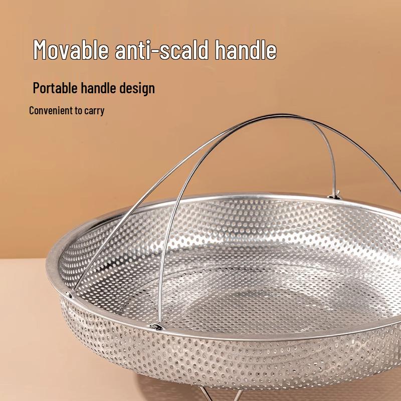 Stainless Steel Multi-Cooker: Steamer, Drain Basket, Rice Sieve, and Pot with Handle