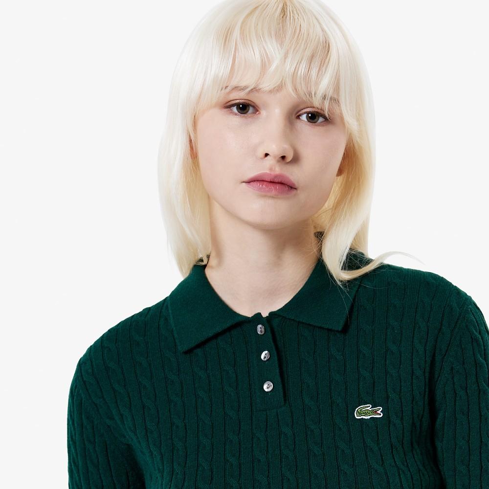 [lacoste] Women's Cable Long Sleeve Polo Sweater AF207E-55NYZP