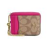 Card Case 8 Classic Presbyopic Zipper Closure Canvas and Leather Card Holder Regular Women's Khaki and Cherry Red