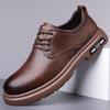 Retro New Men's Leather Shoes Handmade Business Casual Workwear Men Shoes Solid Color Lace Up Soft Sole Breathable Sports Shoes