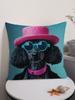 Funny Poodle Pillowcase Dog with Hat Cushion Cover Colorful Animal Print Quirky Home Decor Pet Lover Gift