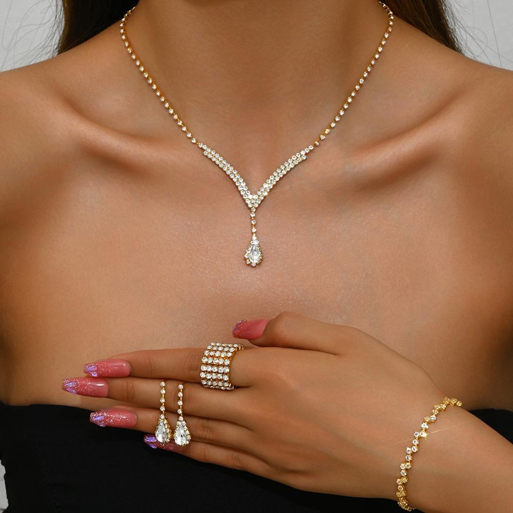 Girls' Jewelry, Flash Diamond Necklace, Earrings, Stud Earrings, Wedding Jewelry Set.