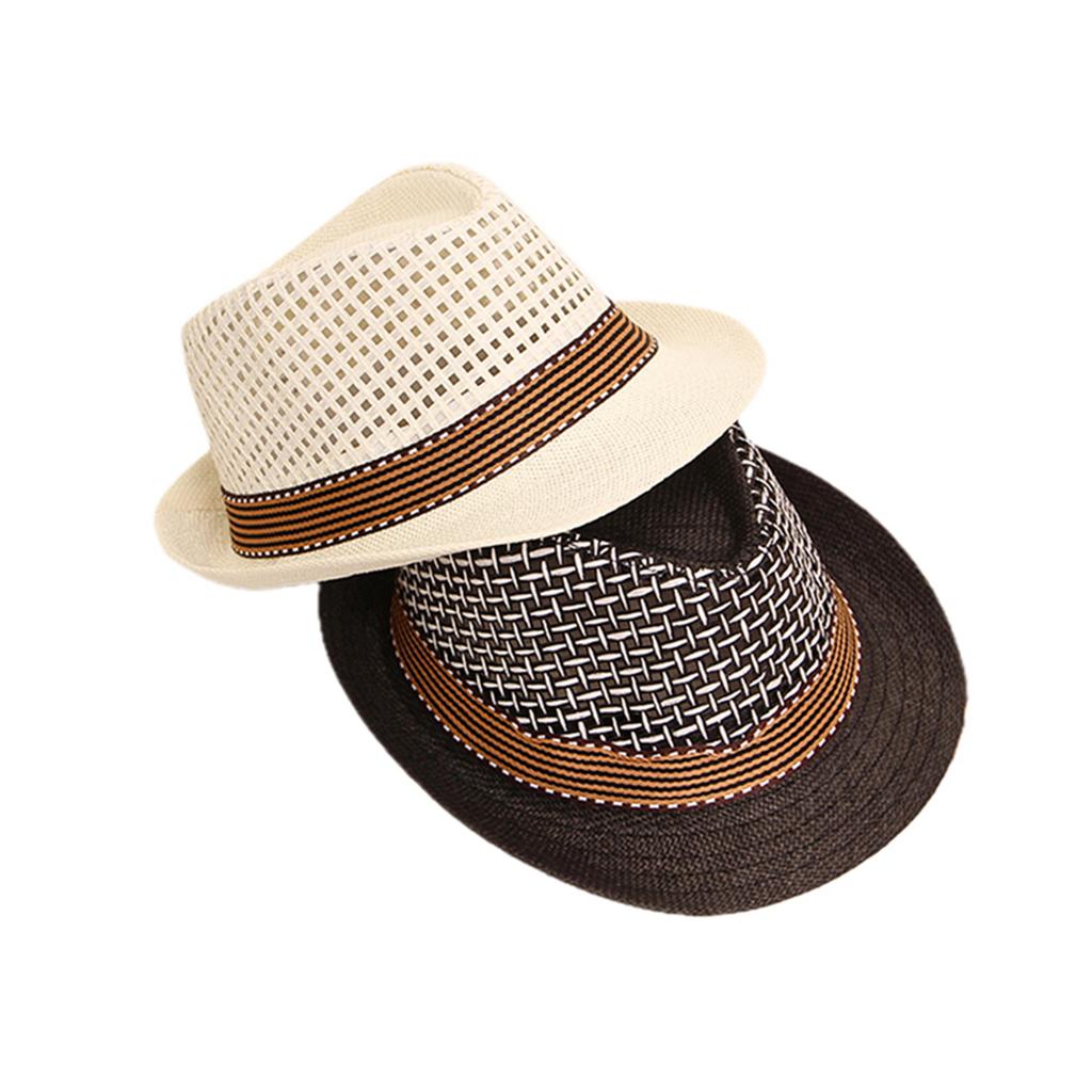 1pc Retro Unisex Straw Hat - Breathable Dual Tone Mesh Shoulder Strap, Dark Waistband, Summer Beach Vacation Sun Hat