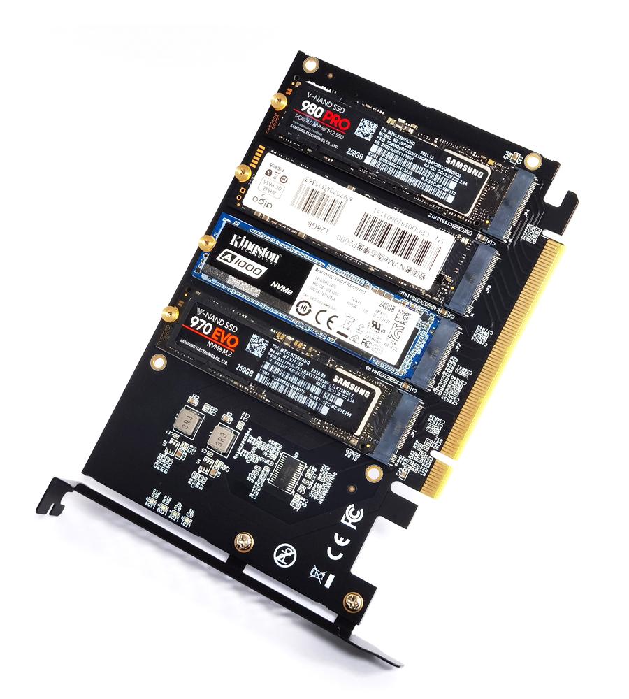 4 Port M.2 NVME SSD To PCIE X16 Adapter Converter Card Support 2230/2242/2260/2280 Host Controller Expansion Card LED Indicator
