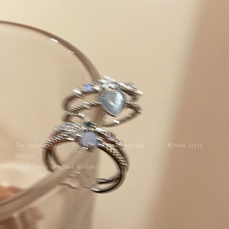 Aquamarine Heart Zircon Adjustable Moonlight Women's Ring - Luxury Design