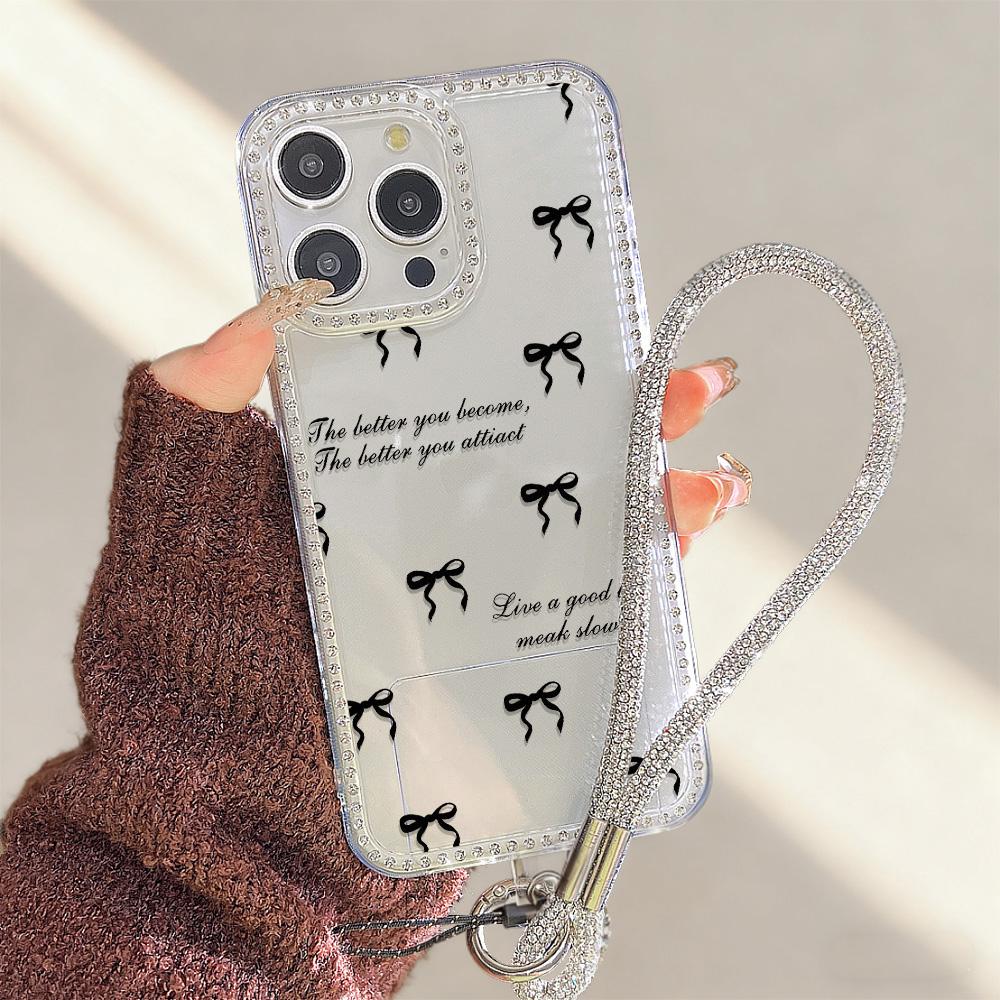Bracelet Chain Phone Case For iPhone 17 16 15 13 14 for 17Air 17 12 14 16 Pro 17 14 16 Pro Max Sparking Diamond Cute Pattern Hard Cover With Lanyard