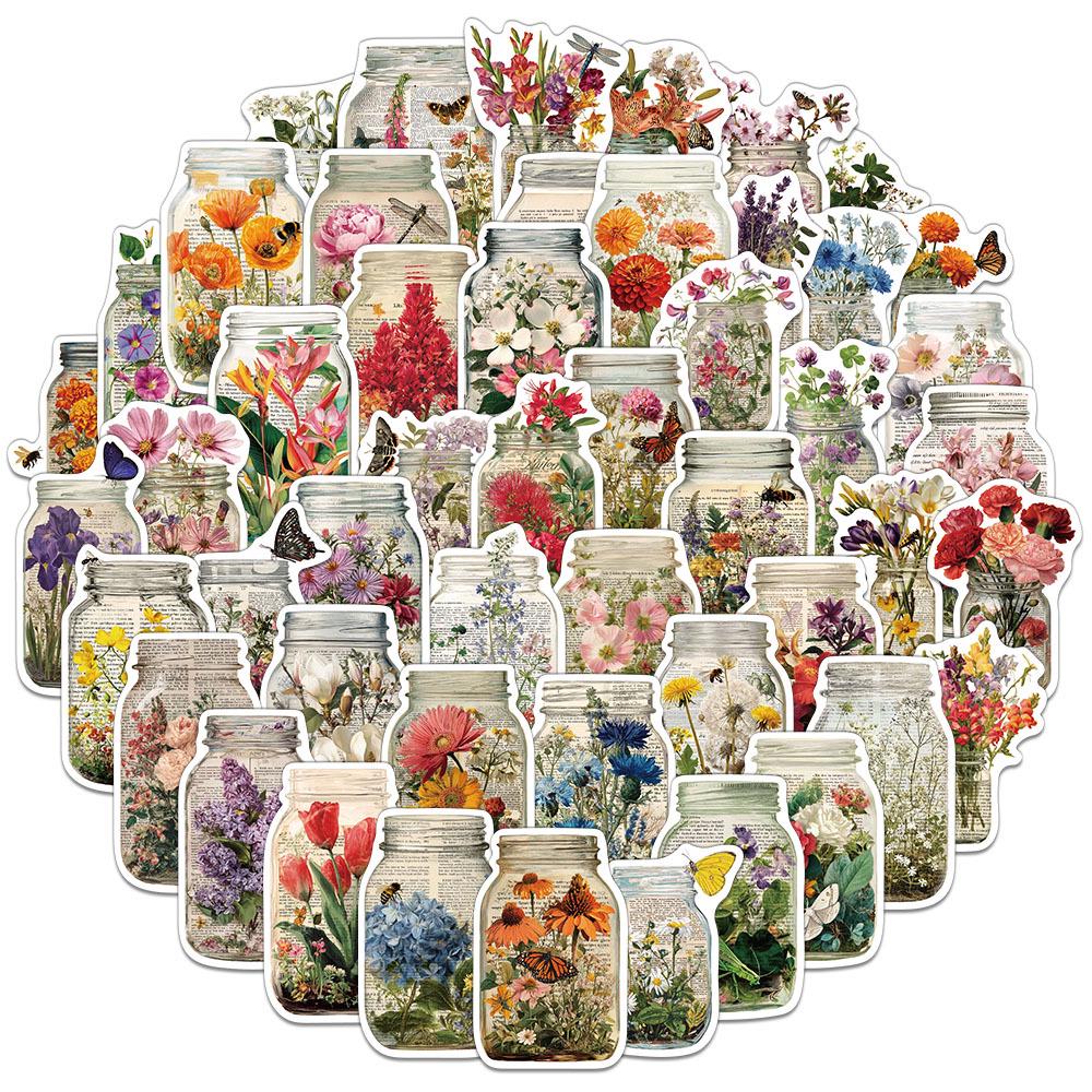 

50-Piece Retro Floral & Cartoon Sticker Set for DIY: Decorate Phones, Notebooks & Bottles