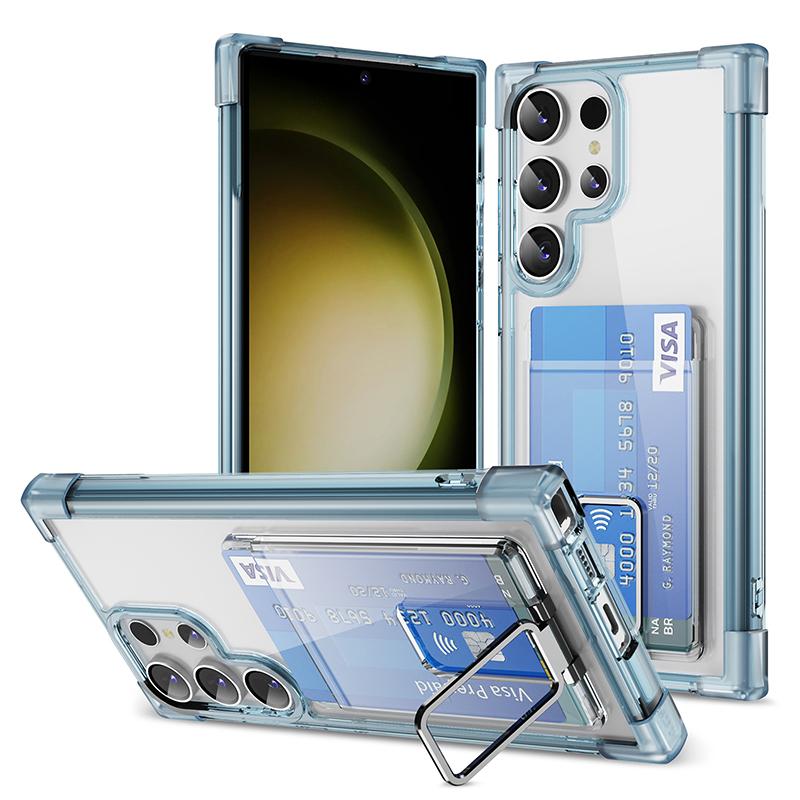 Luxury Wallet Card Slot Metal Bracket Four Corner Shockproof Phone Case for Samsung S24 Ultra S22 S21 S23 Plus Note 20 Ultra