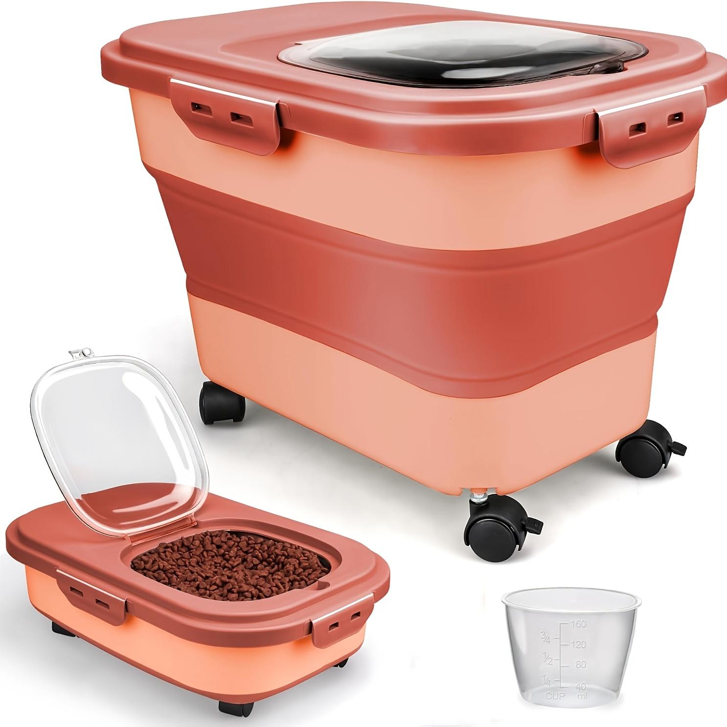 

Collapsible Pet Food Storage Container with Wheels - 5-20lb Capacity, & Moisture, Transparent Lid for Easy Monitoring, Ideal for Rice, and Flour розовый