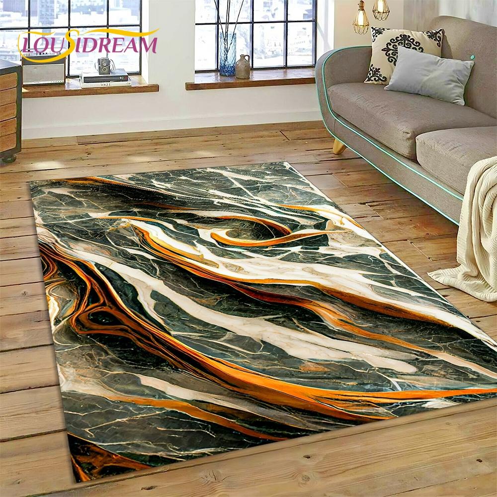 3D Luxurious Marble Colorful Gold Color Carpet Rug for Home Living Room Bedroom Sofa Doormat Decor,Area Rug Non-slip Floor Mat