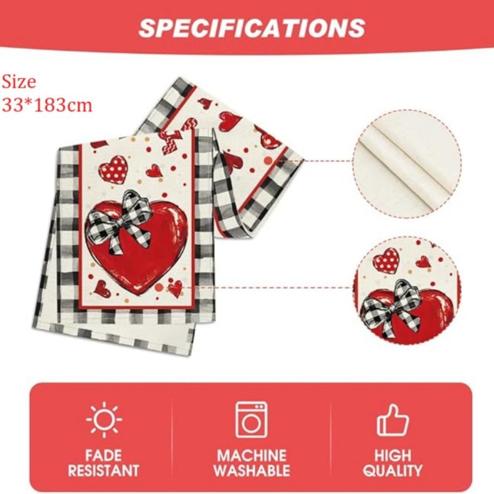 Buffalo Plaid Red Heart Valentine's Day Placemats Table Runner Seasonal Bow Tie Table Mats for Party Kitchen Dining Decoration