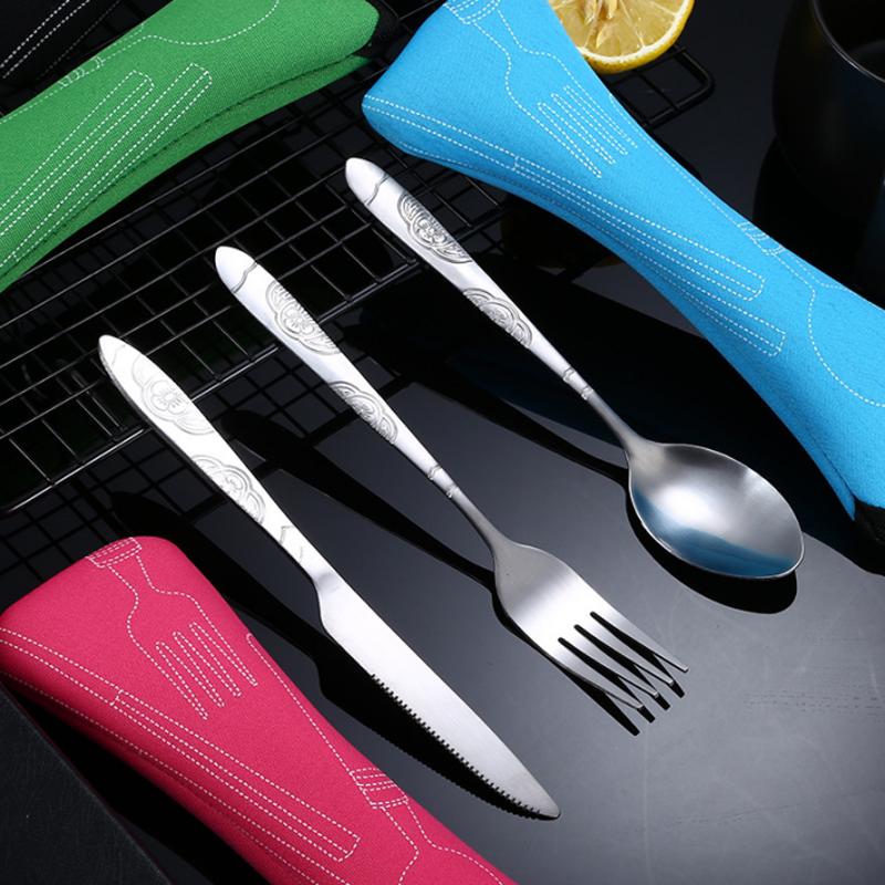 [Hot Sales] Picnic Set Tableware Washable with Zipper Travel Cutlery Kit Case Portable Pouch for Dinner