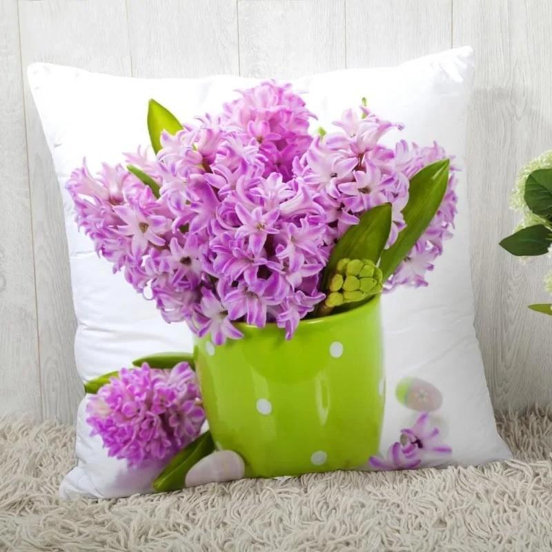 Purple Hyacinth Floral Patterned Pillow Covers Pattern Cushion Cover Suitable For Sofa Bedroom Car Pillow Cover