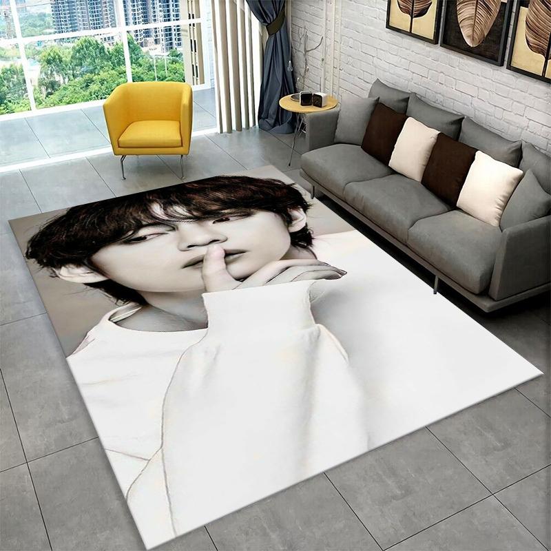 Famous B-BTS Kim Tae Hyung V KPOP Non-Slip Area Rug for Living Room,Bedroom,Playroom,Carpet Floor Mat Home Decor Rug Kids Room