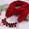 Bold Red Chiffon Scarf Necklace with Cubic Beads – Fashionable Infinity Scarf for Women, Statement Jewelry Accessory