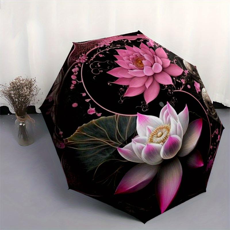 Lotus Flower Yin Yang Symbol Art Print Poster Wall Decor Umbrella, Portable 3 Fold Compact Umbrella for Men & Women,S97