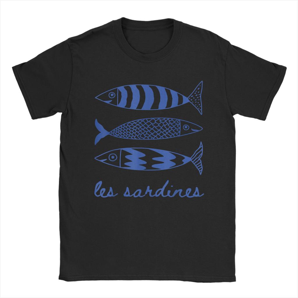 Les Sardines Tinned Fish Graphic Funny T Shirt Men's  Cotton Funny T-Shirts O Neck Fisherman Tees Short Sleeve Tops Classic