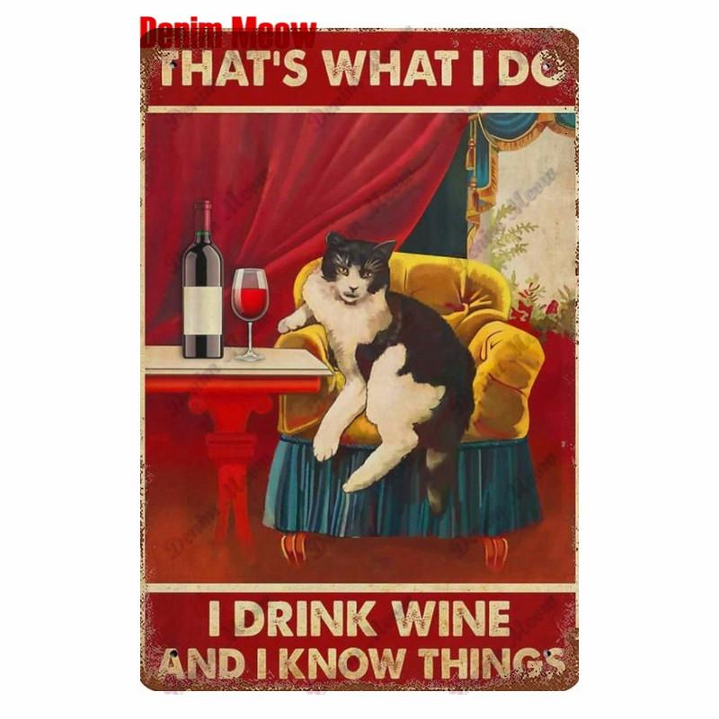 Vintage Turquoise Cat Metal Poster, I Drink Wine Wall Tin Sign, Retro Frogs, Wine Plate for Elf Bar, Pub and Garden Decor, WY52