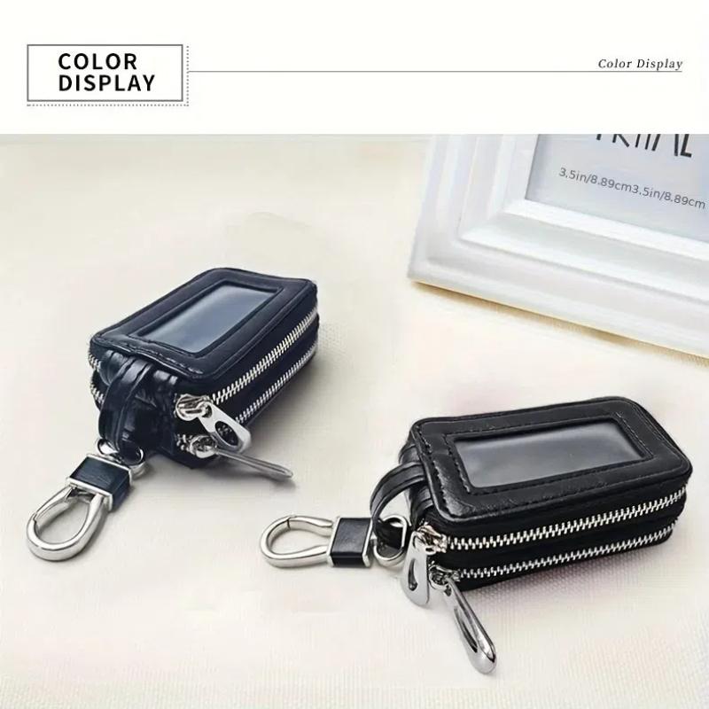 Cowhide PU Leather Double-Layer Key Case Secure Waist Hanging Car Key Storage - Stylish Mini Bag for Interior Accessories