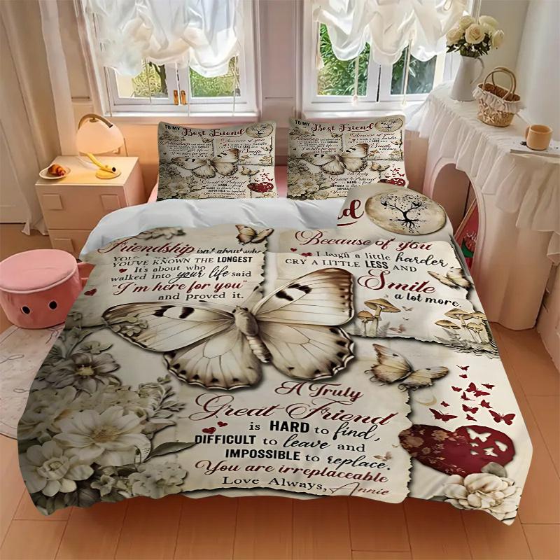 3pcs Friendship's Depth Bedding Set, Including 1 Quilt Cover and 2 Pillow Shams, Without Filling, Soft and Comfortable Home Bedroom Fabric