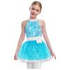 Girls Shiny Sequins Layered Tulle Ballet Dance Dress Sleeveless Cutout Back Tutu Dress Built In Briefs Skirt