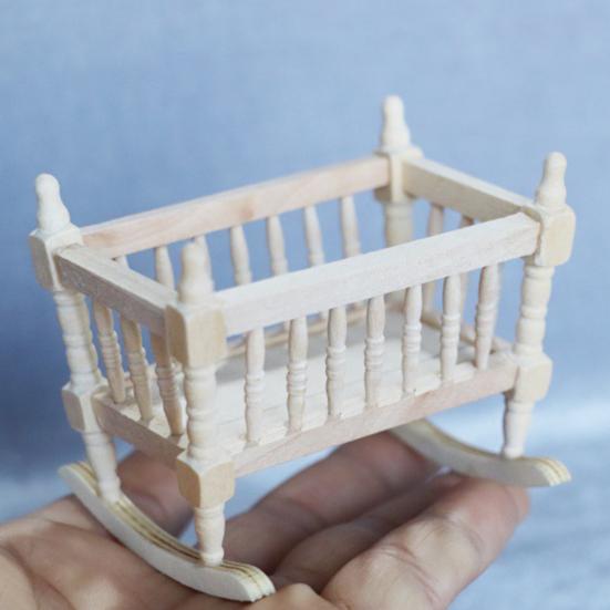Dollhouse Cradles Smooth Kids Gift Wooden Scale 1:12 Dollhouse Cradle Baby Crib for Decor