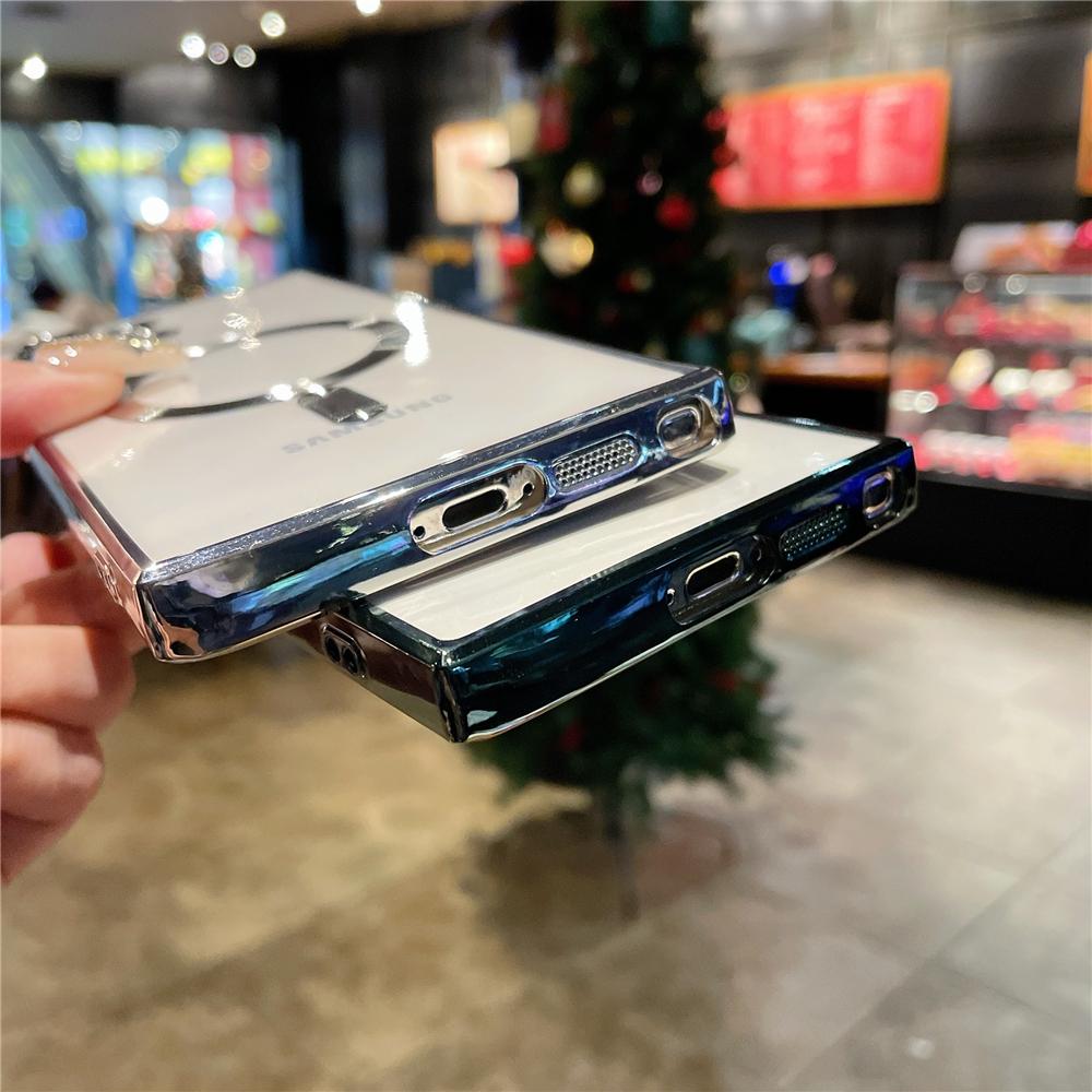 Plating Magnetic Transparent Case For Samsung S25 S24 Ultra S23 Plus S22 S21 FE Note 20 Wireless Charge Lens Protection Cover