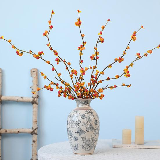 Realistic Imitation Berry Branches Long Artificial Bittersweet Branches, Fall Stems for Vase, Faux Plants Decorative Gold Green Leaves Thanksgiving