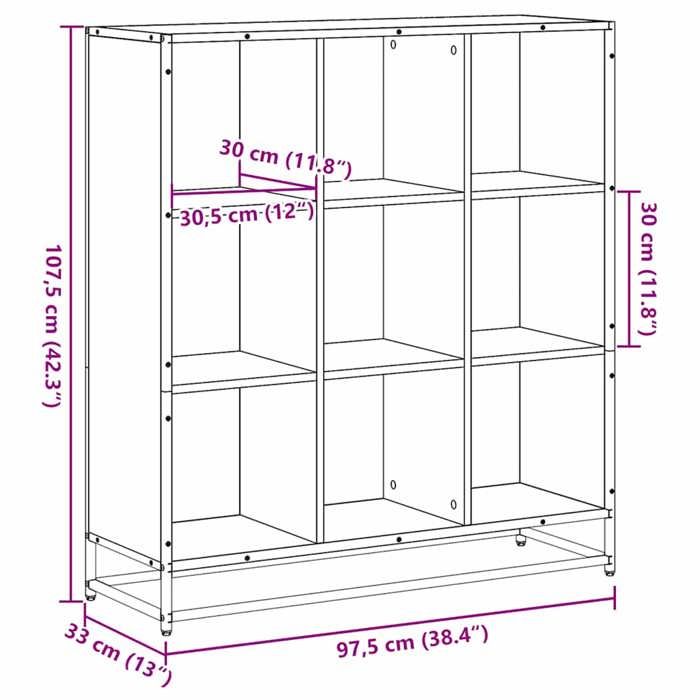 VidaXL Bibliothèque chêne marron 97,5x33x107,5cm bois ingénierie métal, étagère à livres, porte-livres, support à livres, 3300864