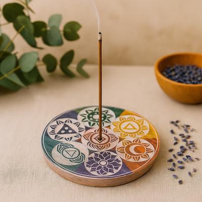Incense Holder Soapstone Seven Chakra Disc 10cm