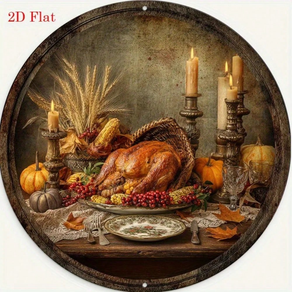 

Vintage Thanksgiving Tin Sign Pumpkin Corn Turkey Harvest Metal Wall Decor 20X20CM різнокольоровий